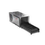 Elevated view of AT-3015EP laser cutting machine and exchange table