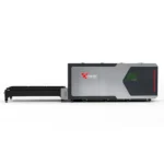 AT-3015EP fiber laser cutter side profile with exchange worktable